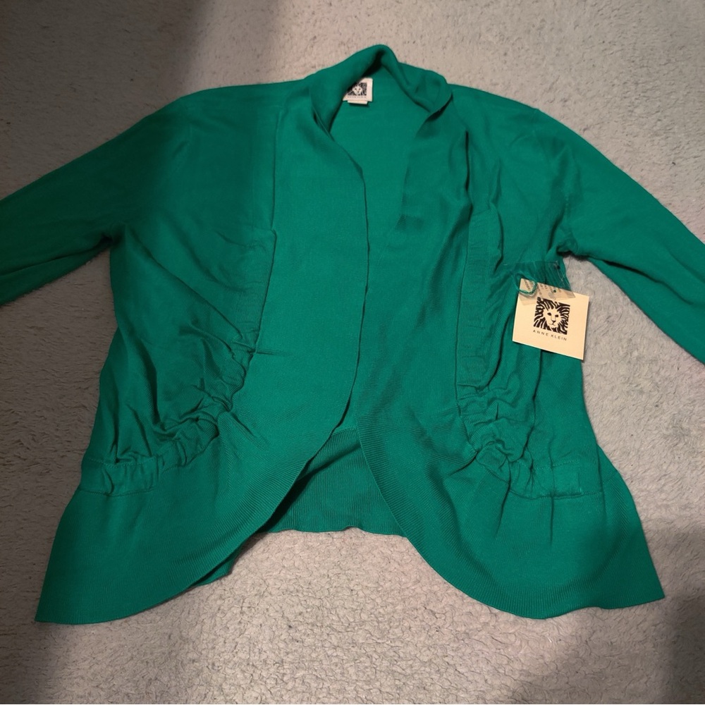 Anne Klein Kelly Green Women's Cardigan Ruffle Open Front Size S